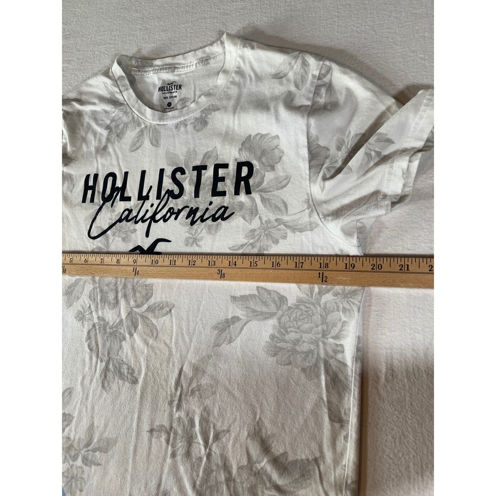 Hollister California Mens Floral Graphic T-Shirt White Grey Blue Cathedral M - Picture 4 of 9